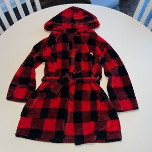 PINK Red and Black Plaid Hooded Robe